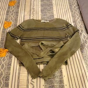 Zara knit croptop in Olive Green with black stripes